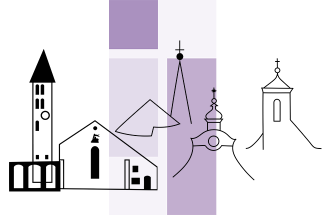 Logos der beiden Kirchengemeinden Auferstehung und MeLi auf der Fahne der ELKB